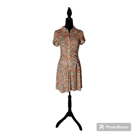 Vintage Candie's Y2K Multicolored Ruched Floral Short Sleeve Mini Dress Size L - Picture 3 of 8